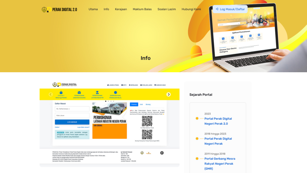Portal Perak Digital 2.0, a platform offering various government services digitally for Perak residents.